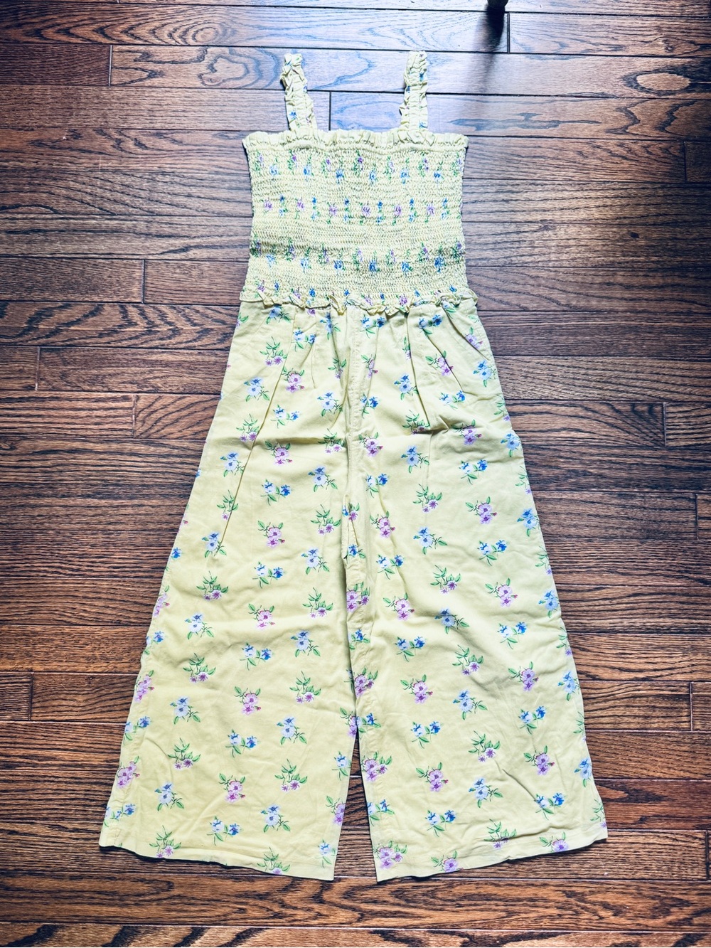 Janie and Jack Lemon Yellow Floral Smocked Jumpsuit